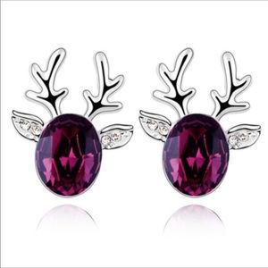 PURPLE STONE REINDEER EARRINGS W/ SILVER TONE CUTE